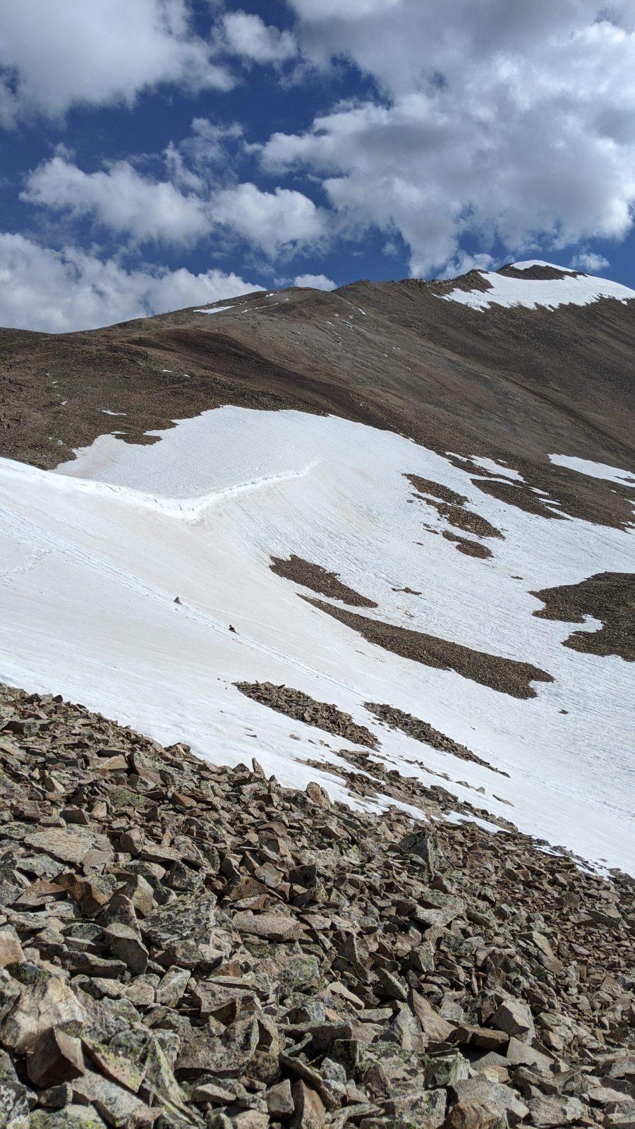 hikers climbing mount sherman in colorado in the snow